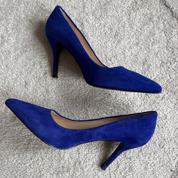 Nine West Blue Suede Pointed Toe Pumps Cobalt Stiletto Heels Size 10 - Picture 2 of 7